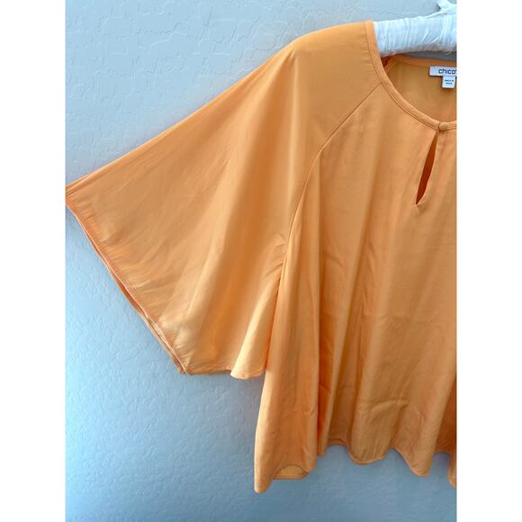 CHICO’S | Orange Flutter Sleeve Blouse Flowy Keyhole Neck | Size 3 (US 16) - Picture 3 of 6